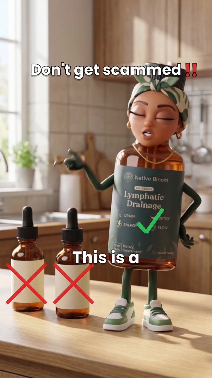 Animated supplement bottle character confronting copycat bottles in a Facebook ad